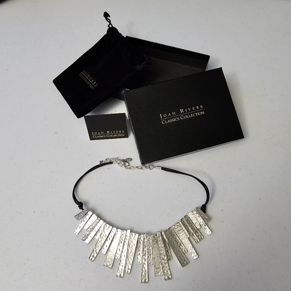 NWT Vintage Joan Rivers Silver Black Statement Necklace Modern Geometric Design - Picture 1 of 4